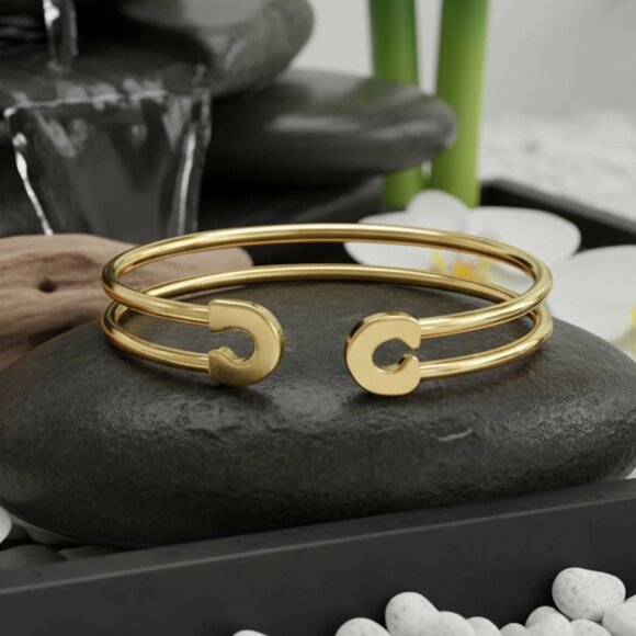 🆕 Modern Open Cuff Pin-Shaped Trendy Bracelet 18K Gold Plated Stainless Steel - Picture 14 of 14